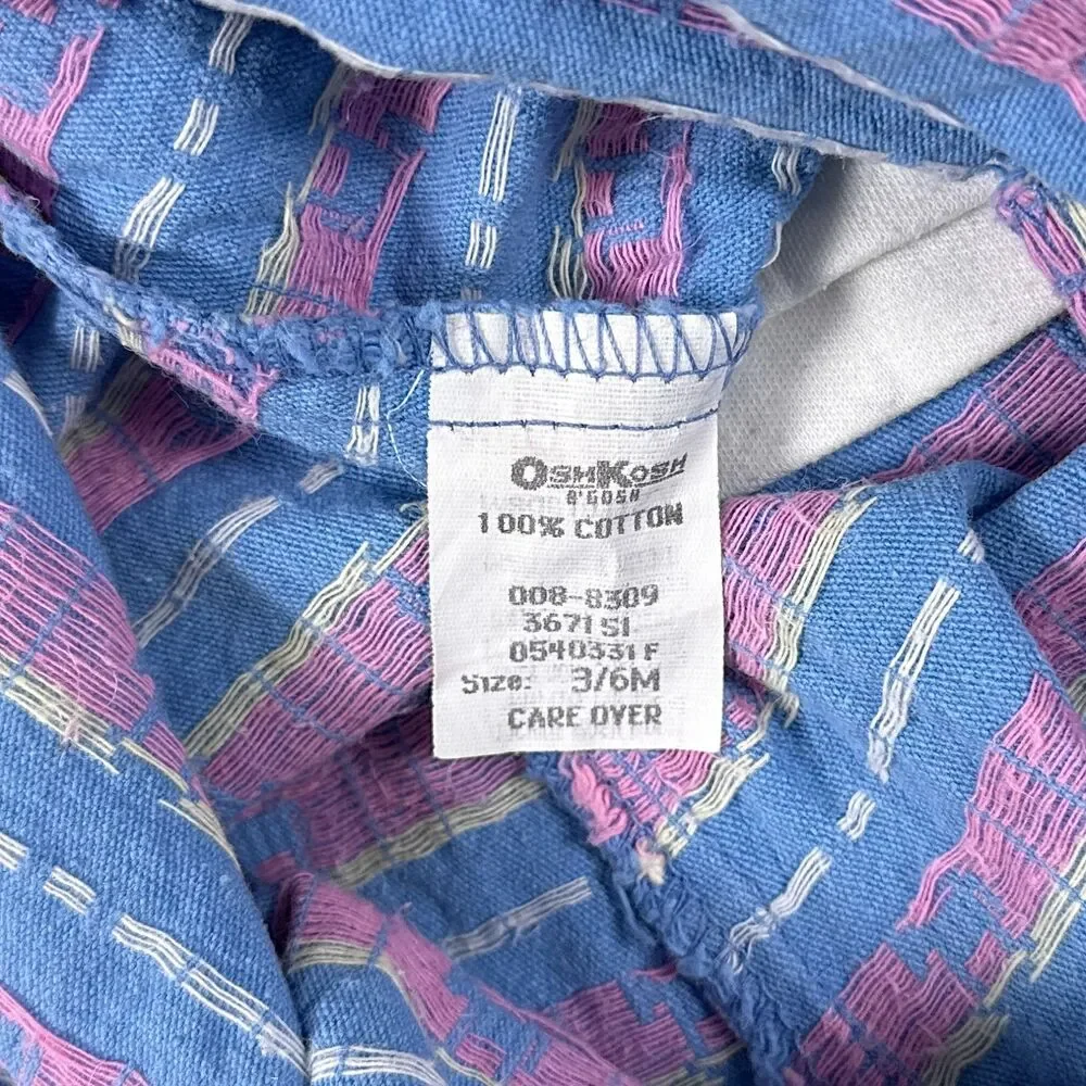 Vtg OshKosh Overalls & Shirt Pink Blue Rocking Horse Bows Vestbak Size 3-6 Mos